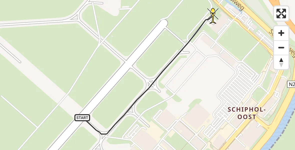 Routekaart van de vlucht: Politieheli naar Schiphol, Amsterdam-Bataviaweg