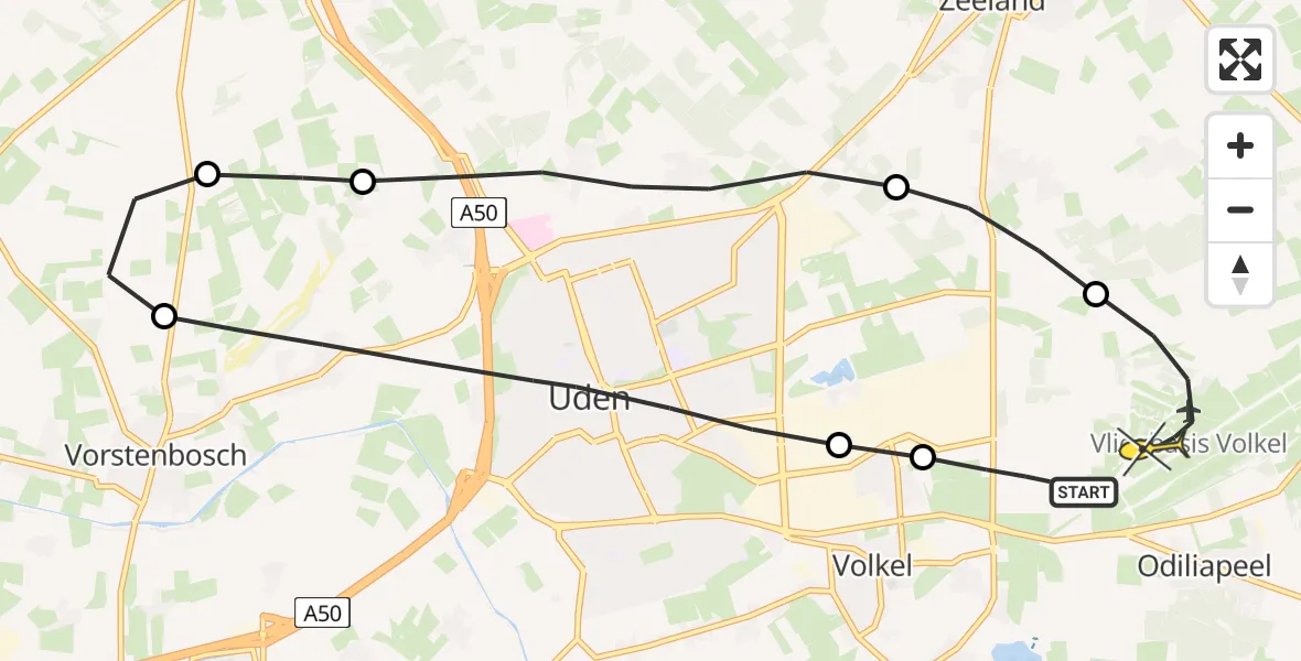 Routekaart van de vlucht: Lifeliner 3 naar Vliegbasis Volkel, Kromstraat