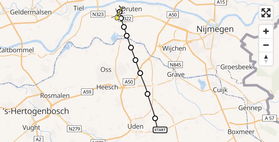 Routekaart van de vlucht: Lifeliner 3 naar Boven-Leeuwen, Zeelandsedijk