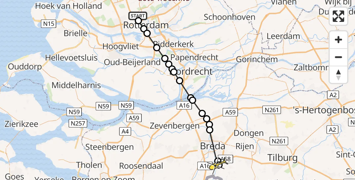 Routekaart van de vlucht: Lifeliner 2 naar Ulvenhout AC, Kastrupbaan