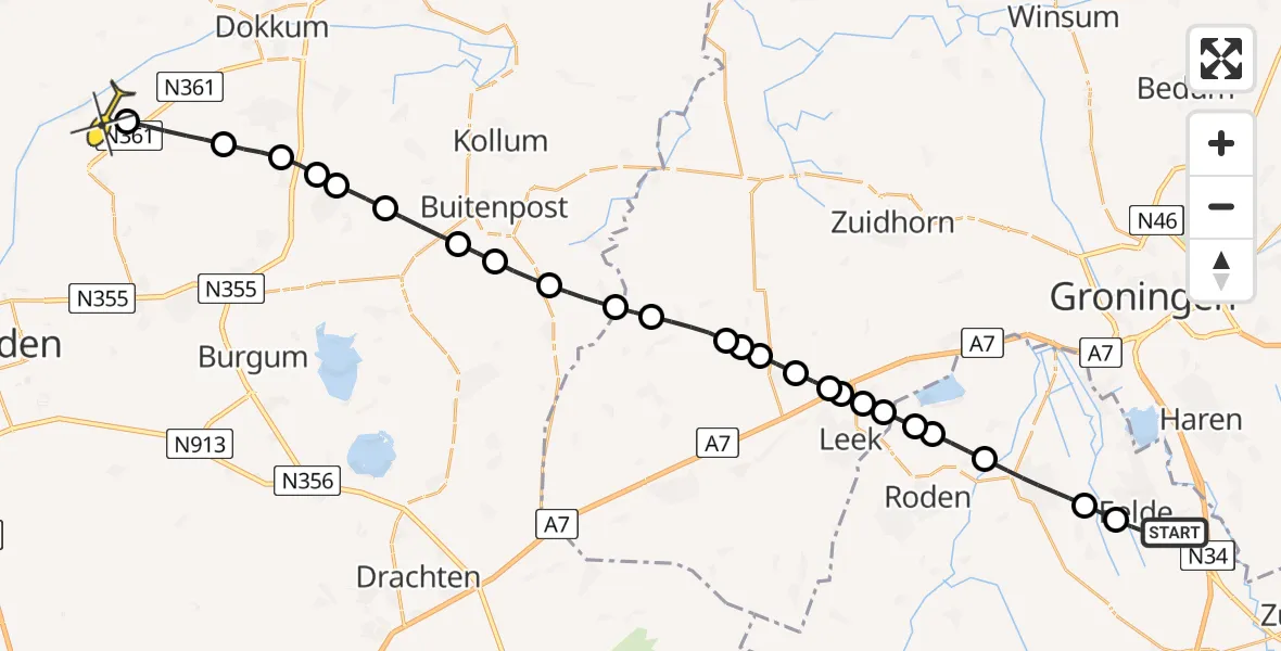 Routekaart van de vlucht: Lifeliner 4 naar Burdaard, Molenweg