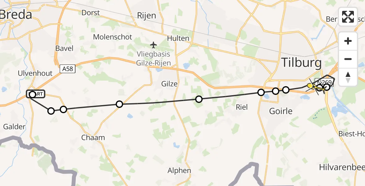 Routekaart van de vlucht: Lifeliner 2 naar Tilburg, Kruisvijver