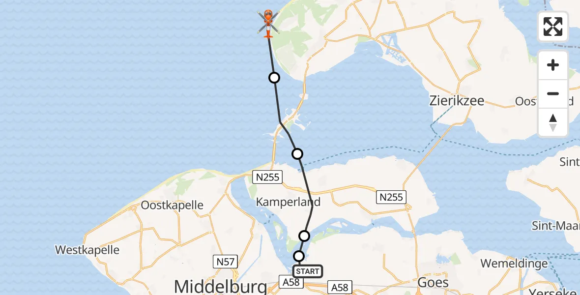 Vluchtroute Kustwachthelikopter Vliegveld Midden-Zeeland - Burgh-Haamstede, 06 juni 2025, 07:11