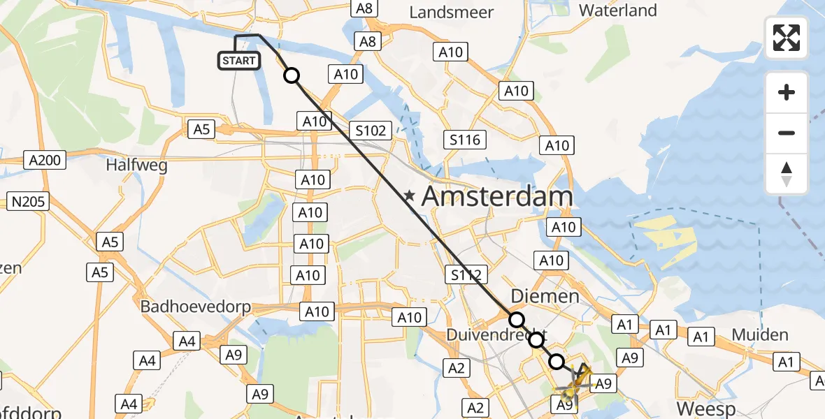 Vluchtroute Traumahelikopter Amsterdam Heliport - Amsterdam, 06 juni 2025, 07:41