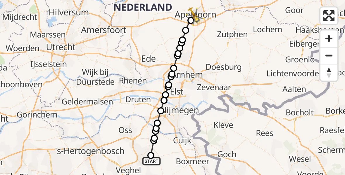 Routekaart van de vlucht: Lifeliner 3 naar Apeldoorn, Zeelandsedijk