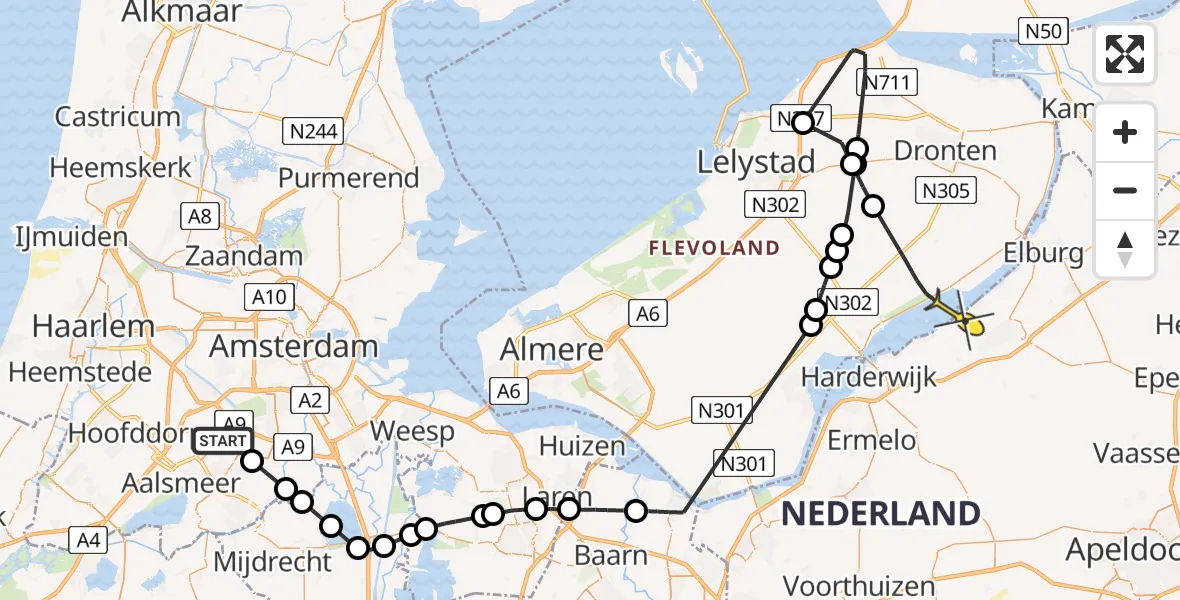 Routekaart van de vlucht: Politiehelikopter naar Nunspeet, Rietwijkeroordweg