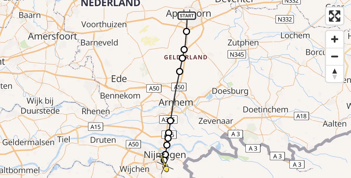 Routekaart van de vlucht: Lifeliner 3 naar Radboud Universitair Medisch Centrum, Chroomweg