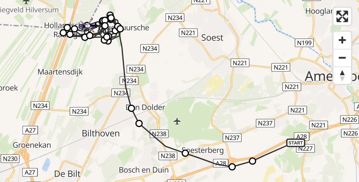 Vluchtroute Politiehelikopter Leusden - Hilversum, 06 juni 2025, 10:00