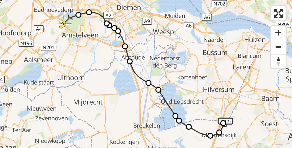 Routekaart van de vlucht: Politiehelikopter naar Badhoevedorp, Charles Weddepohllaan