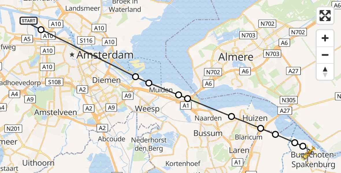 Vluchtroute Traumahelikopter Amsterdam Heliport - Bunschoten-Spakenburg, 06 juni 2025, 12:36