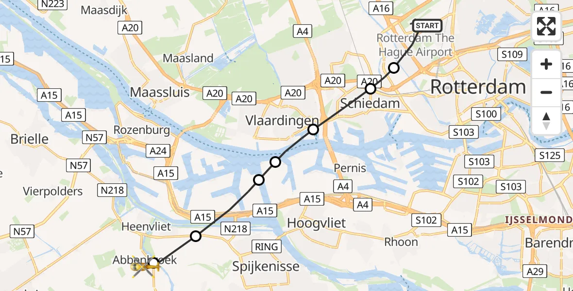 Vluchtroute Traumahelikopter Rotterdam The Hague Airport - Abbenbroek, 06 juni 2025, 13:33