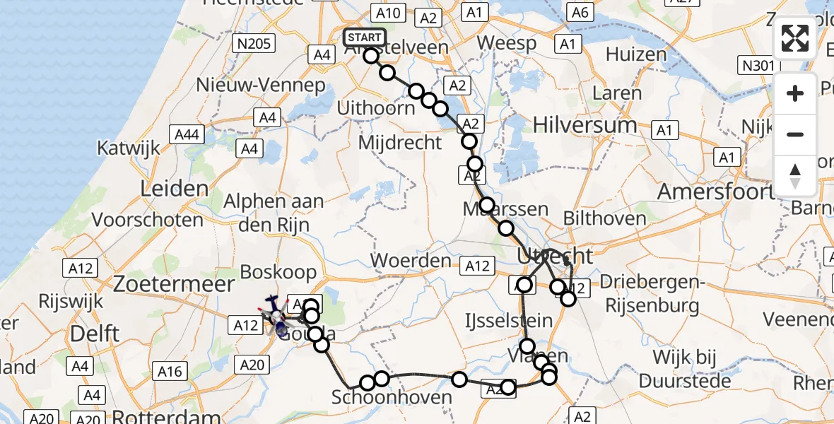 Vluchtroute Politiehelikopter Schiphol - Waddinxveen, 06 juni 2025, 13:36