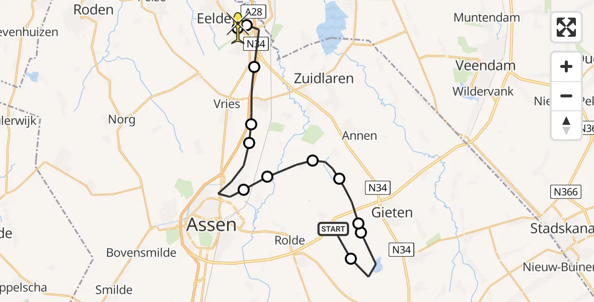 Routekaart van de vlucht: Lifeliner 4 naar Groningen Airport Eelde, Hoornse Bulten