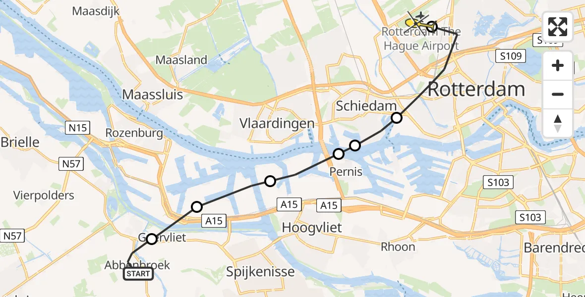 Routekaart van de vlucht: Lifeliner 2 naar Rotterdam The Hague Airport, Gemeenlandsedijk Noord
