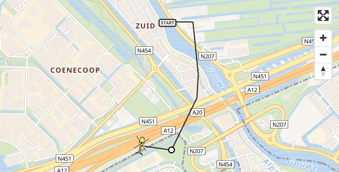 Routekaart van de vlucht: Politiehelikopter naar Waddinxveen