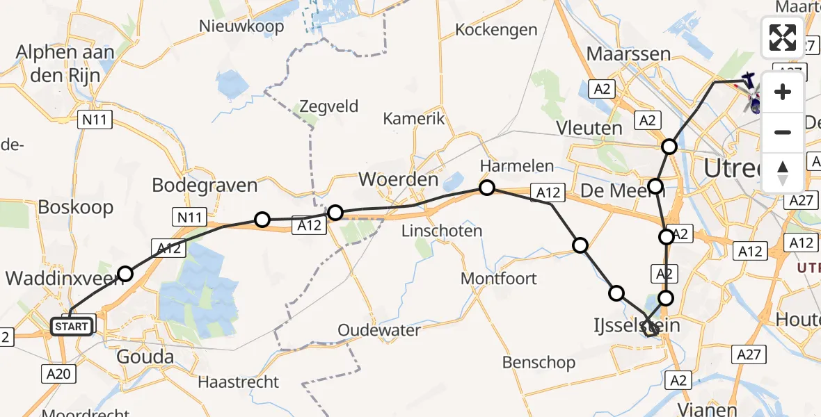 Routekaart van de vlucht: Politiehelikopter naar Utrecht, Winterdijk