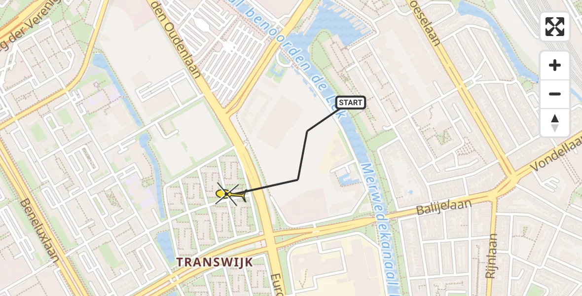 Routekaart van de vlucht: Politiehelikopter naar Utrecht, Egginklaan