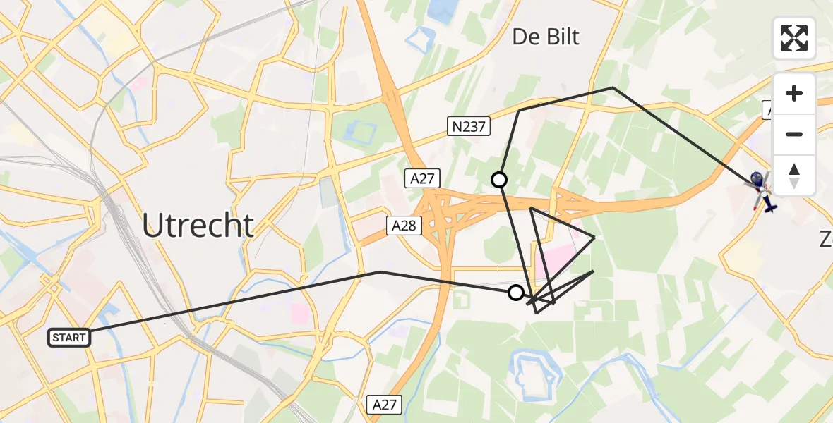 Vluchtroute Politiehelikopter Utrecht - Zeist, 06 juni 2025, 15:21