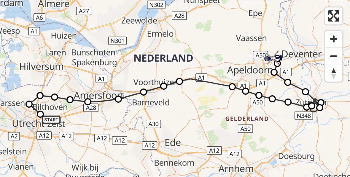 Vluchtroute Politiehelikopter De Bilt - Vliegveld Teuge, 06 juni 2025, 15:35