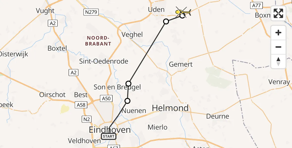 Routekaart van de vlucht: Lifeliner 3 naar Vliegbasis Volkel, Vestdijktunnel