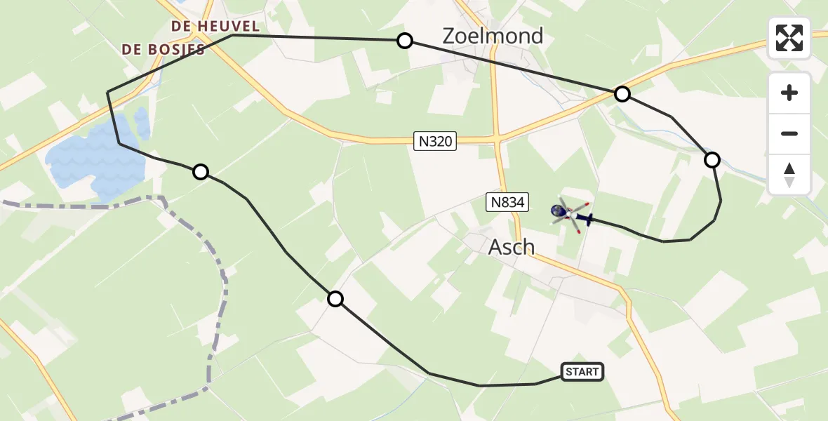 Vluchtroute Politiehelikopter Asch - Asch, 06 juni 2025, 18:22