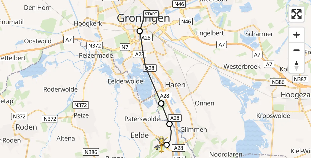 Vluchtroute Traumahelikopter Universitair Medisch Centrum Groningen - Groningen Airport Eelde, 06 juni 2025, 18:31