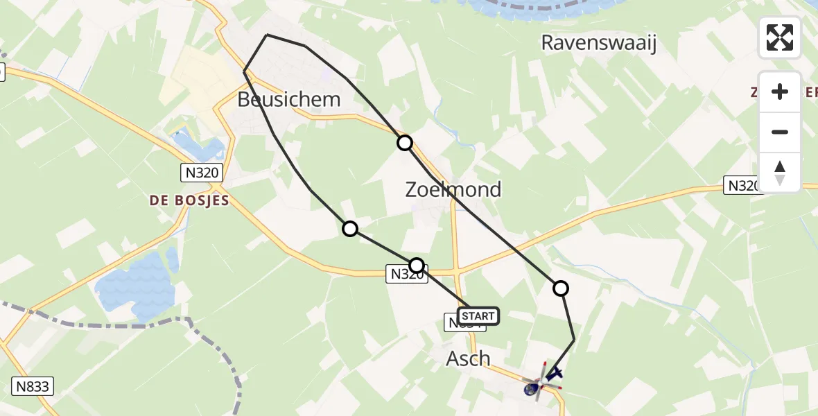 Vluchtroute Politiehelikopter Asch - Asch, 06 juni 2025, 18:32