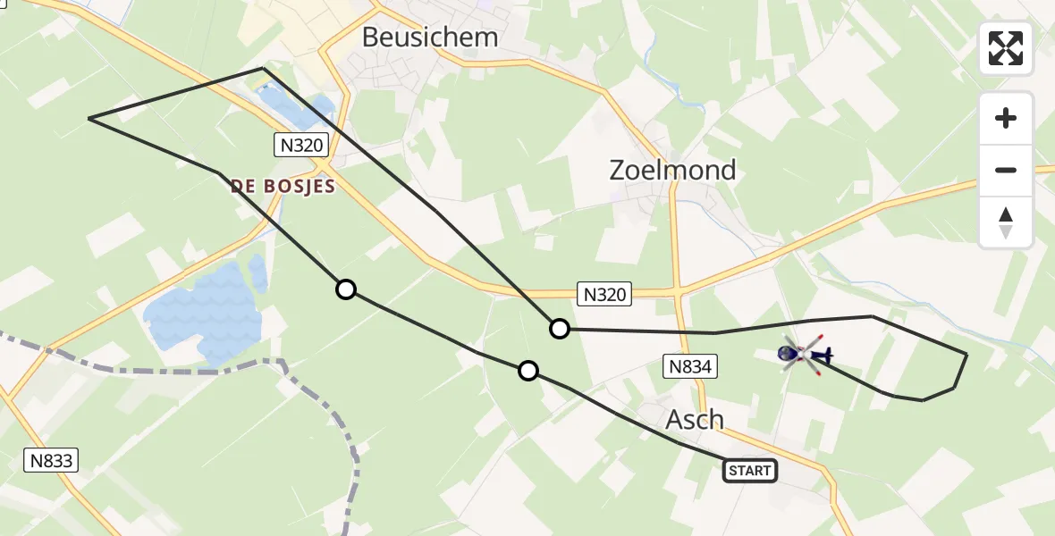 Vluchtroute Politiehelikopter Asch - Asch, 06 juni 2025, 18:39