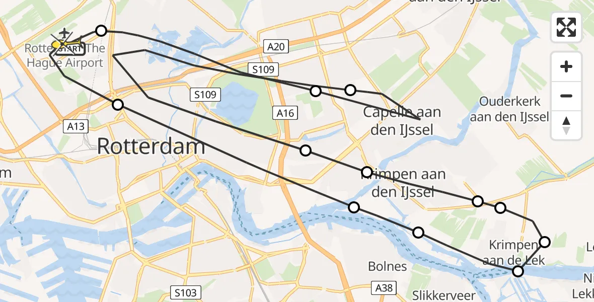 Routekaart van de vlucht: Lifeliner 2 naar Rotterdam The Hague Airport, Pilotenpad