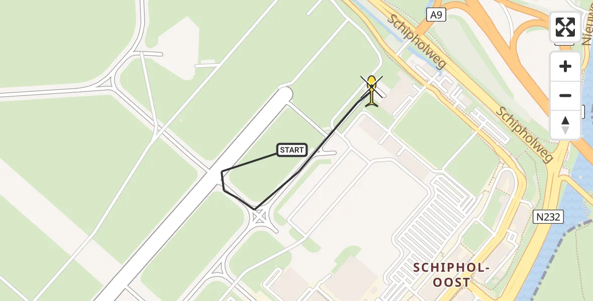 Routekaart van de vlucht: Politieheli naar Schiphol, Kraayveldstraat