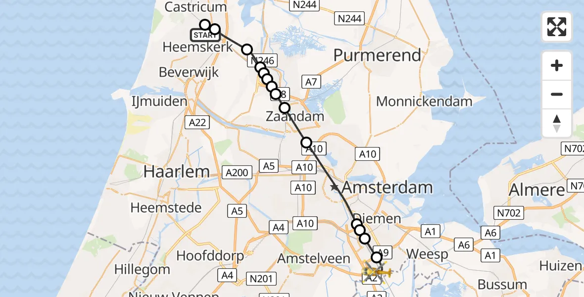 Vluchtroute Traumahelikopter Heemskerk - Academisch Medisch Centrum (AMC), 06 juni 2025, 21:23