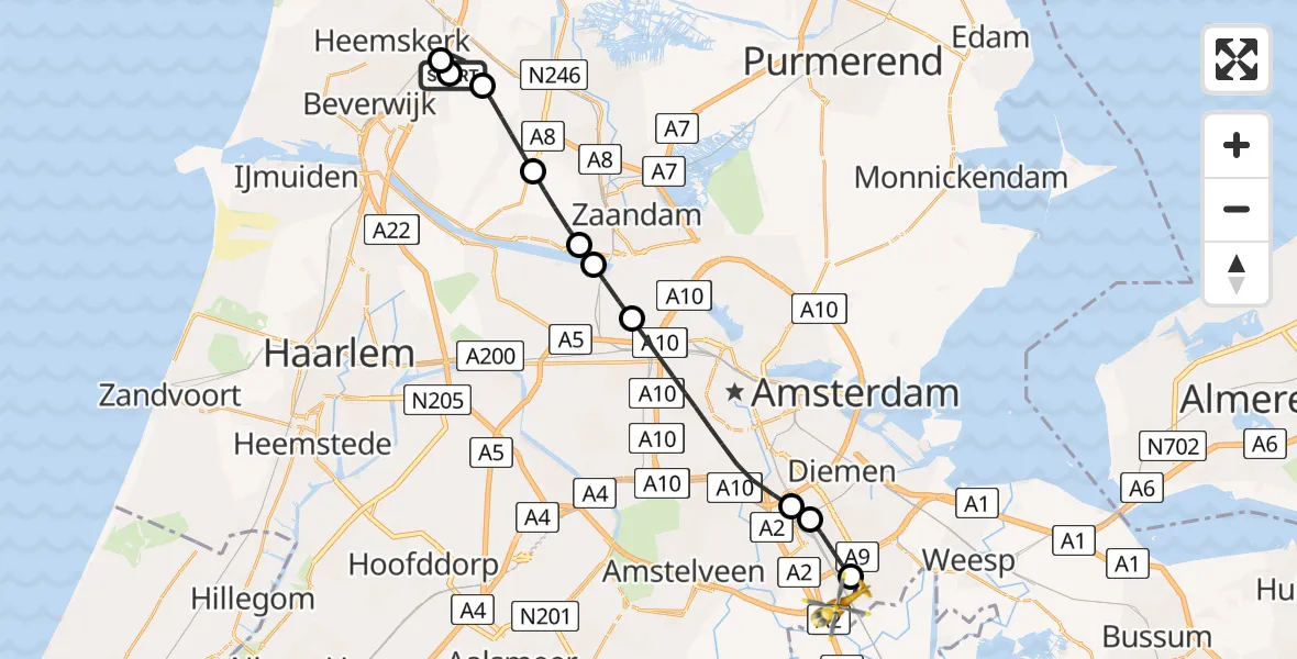Vluchtroute Traumahelikopter Uitgeest - Academisch Medisch Centrum (AMC), 06 juni 2025, 22:51
