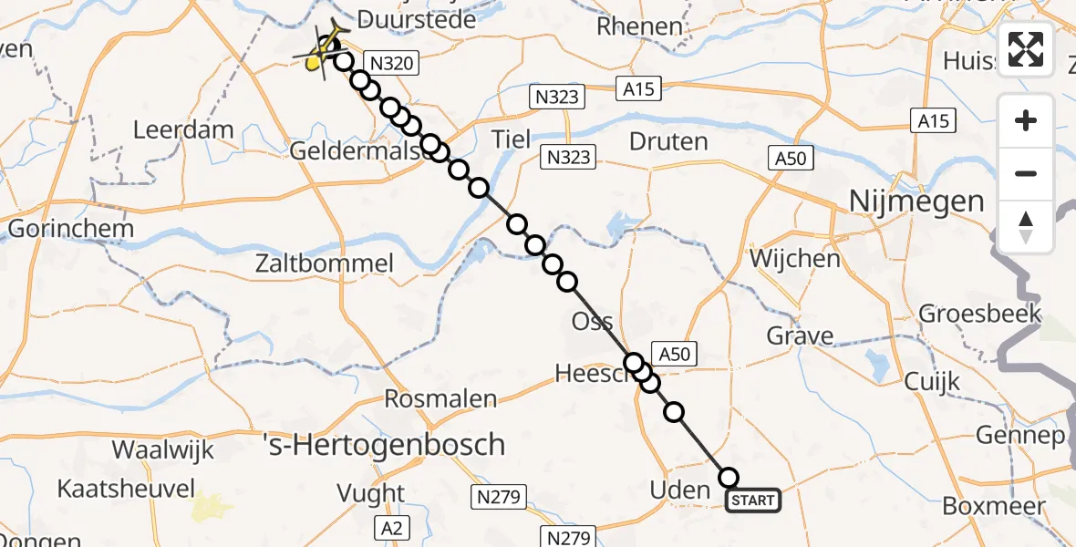 Routekaart van de vlucht: Lifeliner 3 naar Culemborg, Middelcoopstraat