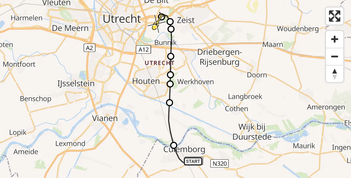 Routekaart van de vlucht: Lifeliner 3 naar Universitair Medisch Centrum Utrecht, Randweg