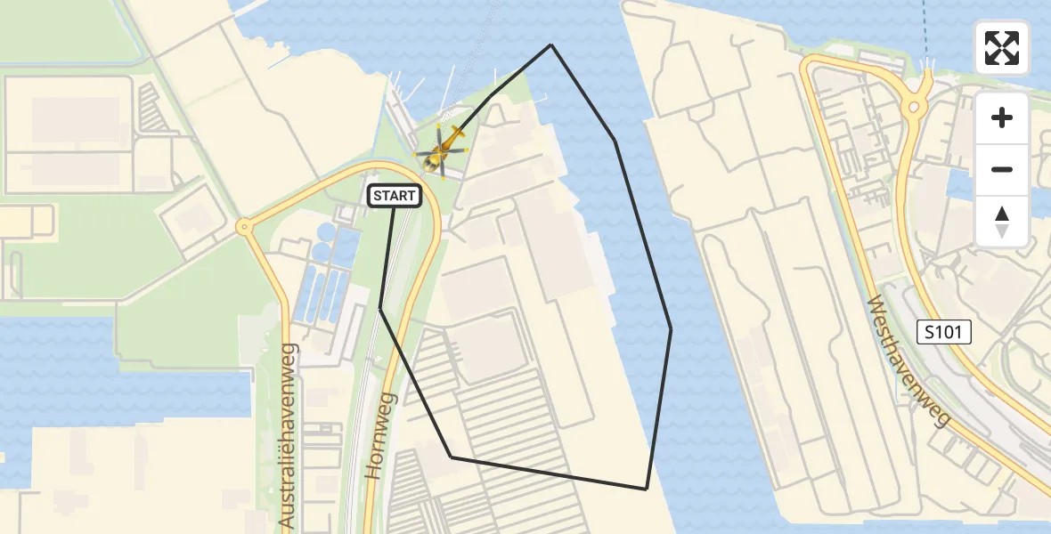 Vluchtroute Traumahelikopter Amsterdam Heliport - Amsterdam Heliport, 06 juni 2025, 23:57