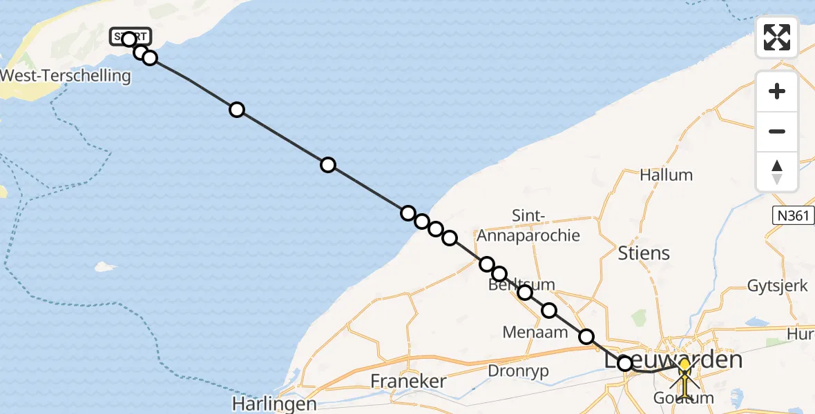 Routekaart van de vlucht: Ambulanceheli naar Leeuwarden, Seeryperpolder