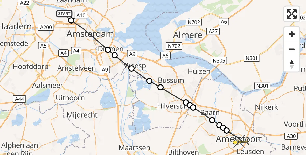 Routekaart van de vlucht: Lifeliner 1 naar Amersfoort, Maltaweg