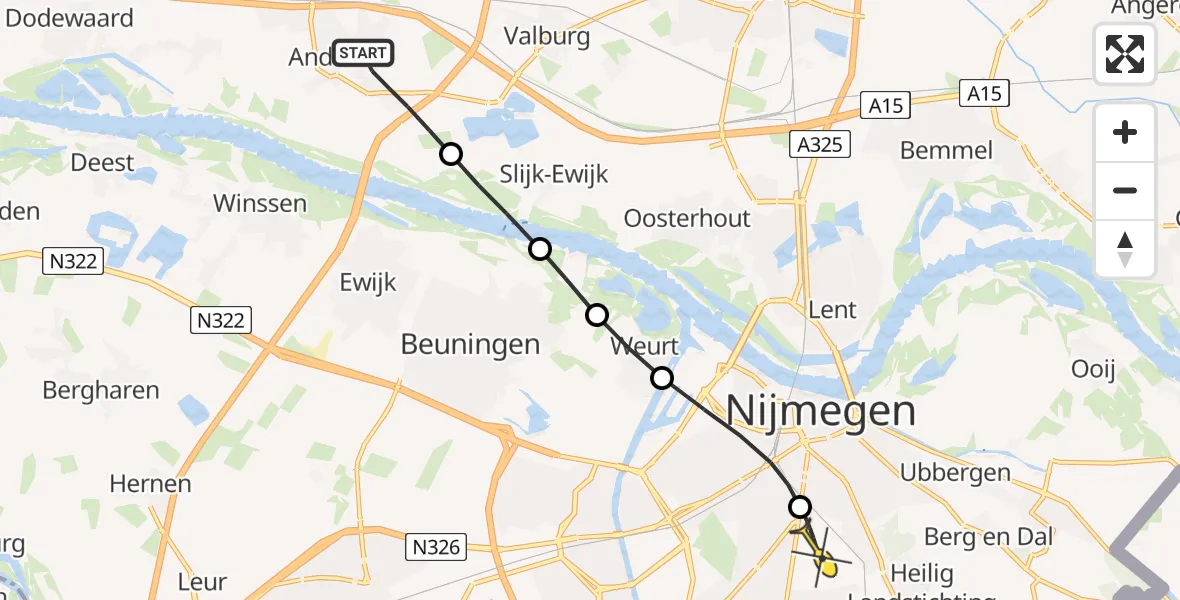 Routekaart van de vlucht: Lifeliner 3 naar Radboud Universitair Medisch Centrum, Kerkpad