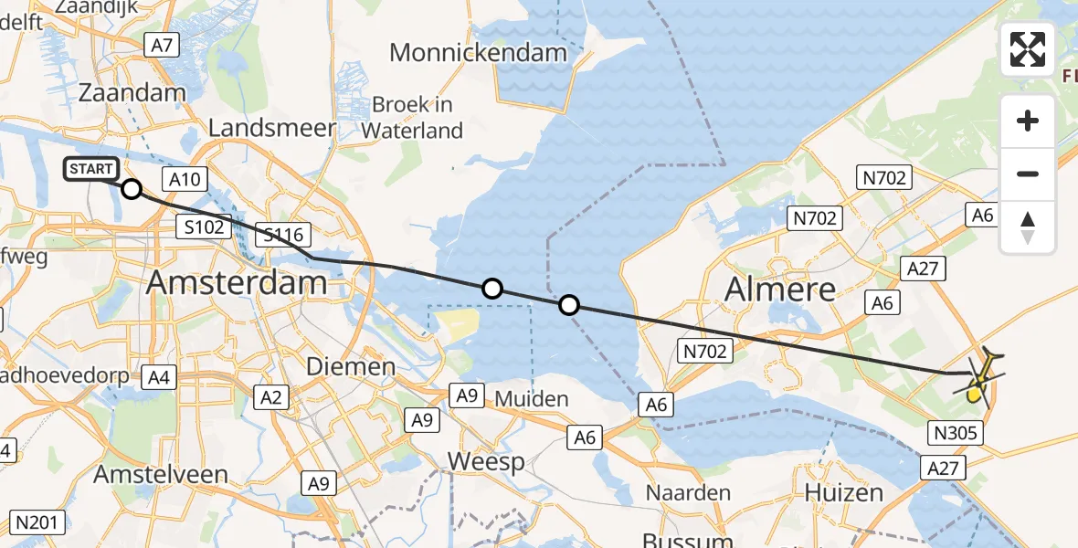 Routekaart van de vlucht: Lifeliner 1 naar Almere, Kompasweg