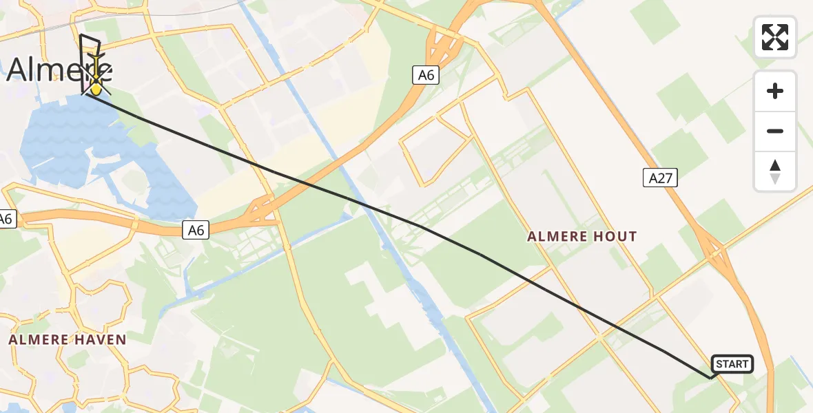 Routekaart van de vlucht: Lifeliner 1 naar Almere, Vogelakker