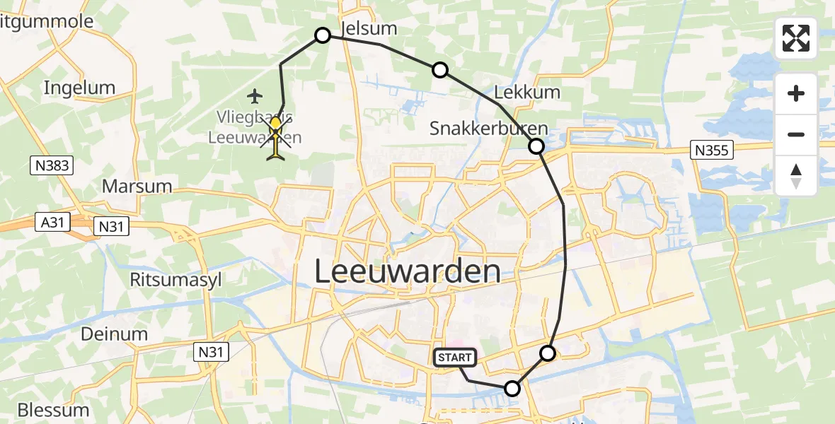 Routekaart van de vlucht: Ambulanceheli naar Vliegbasis Leeuwarden, Stripepaad