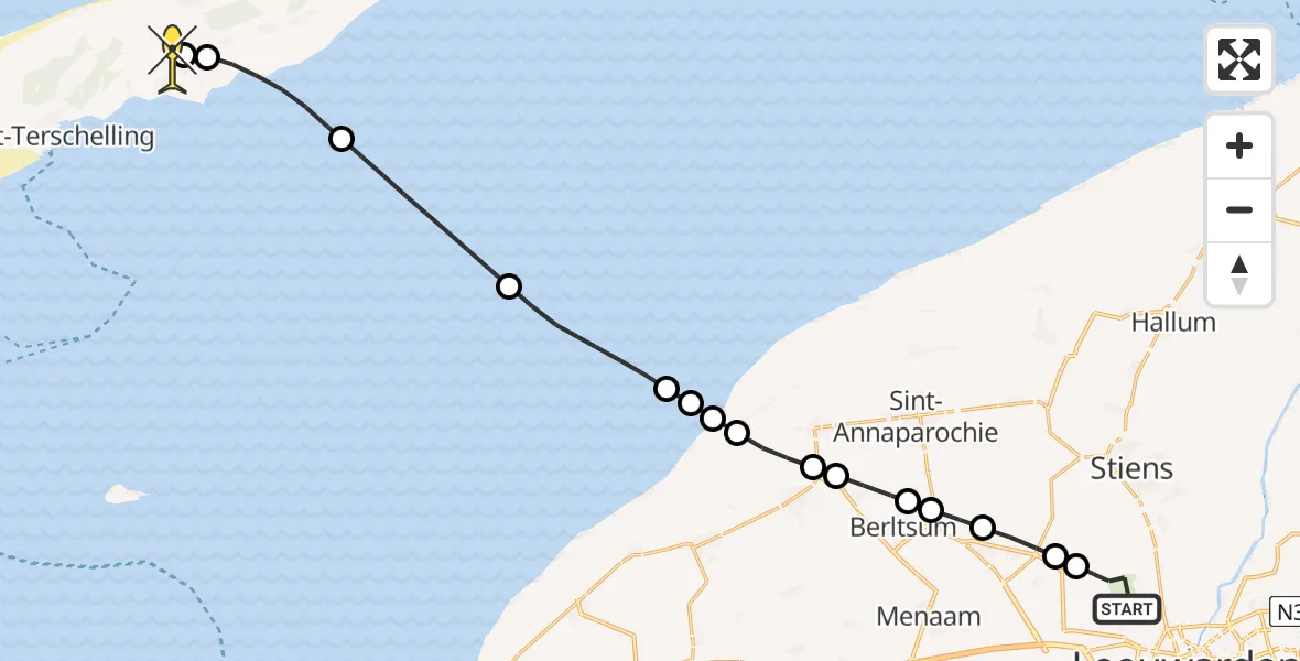 Routekaart van de vlucht: Ambulanceheli naar Midsland, Keegsdijkje