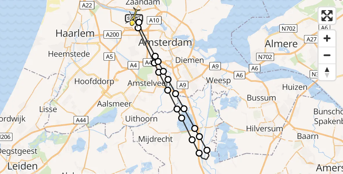 Routekaart van de vlucht: Lifeliner 1 naar Amsterdam Heliport, Corsicaweg