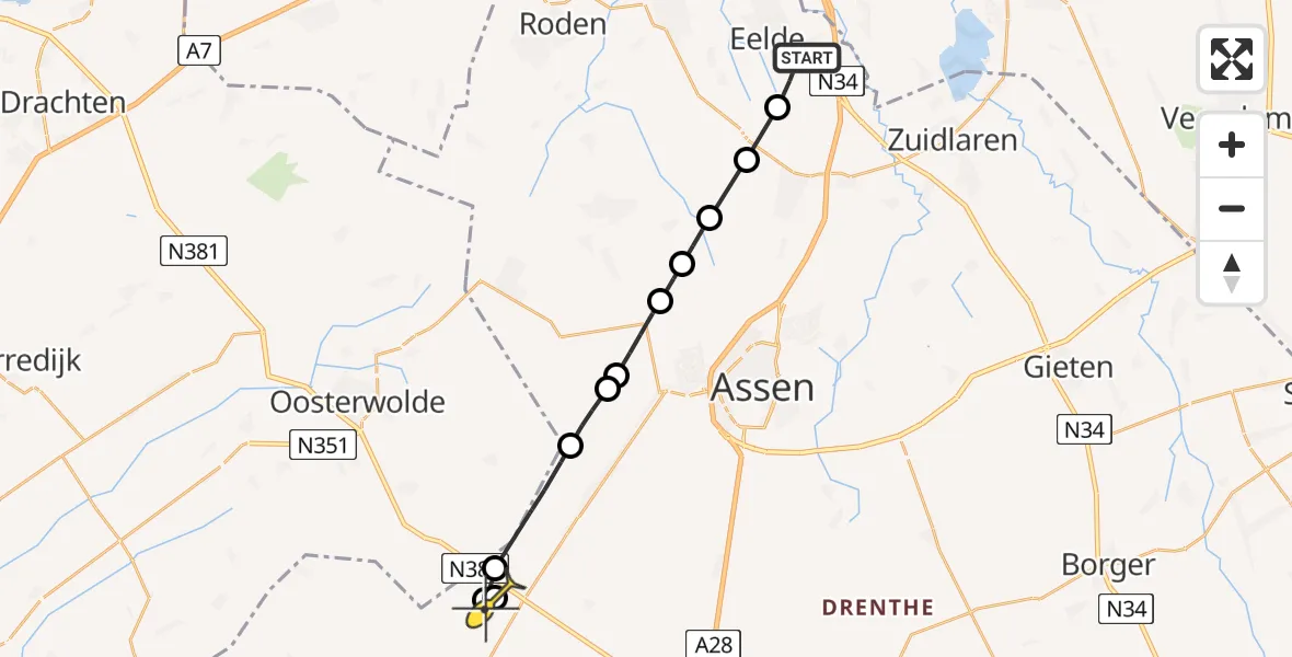 Routekaart van de vlucht: Lifeliner 4 naar Hoogersmilde, Vissersweg