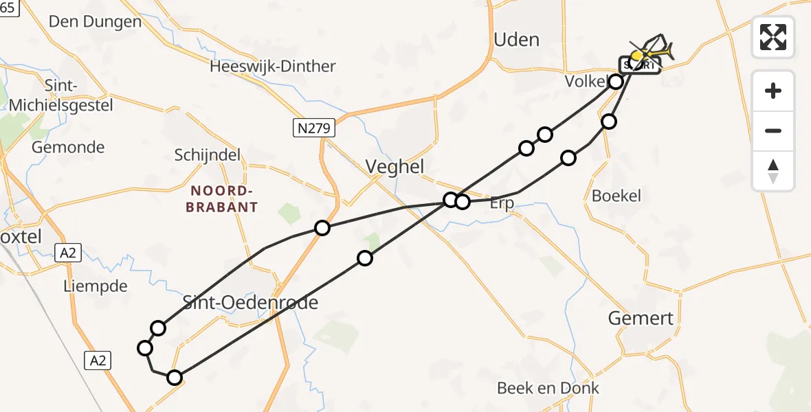 Routekaart van de vlucht: Lifeliner 3 naar Vliegbasis Volkel, Zeelandsedijk