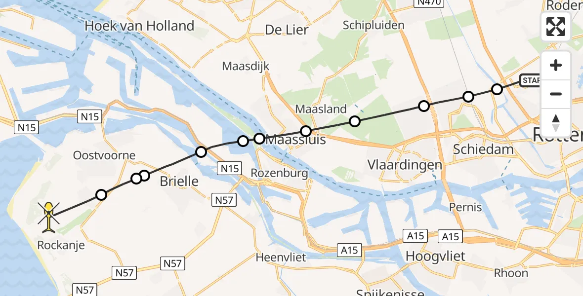 Routekaart van de vlucht: Lifeliner 2 naar Rockanje, Otterdijk