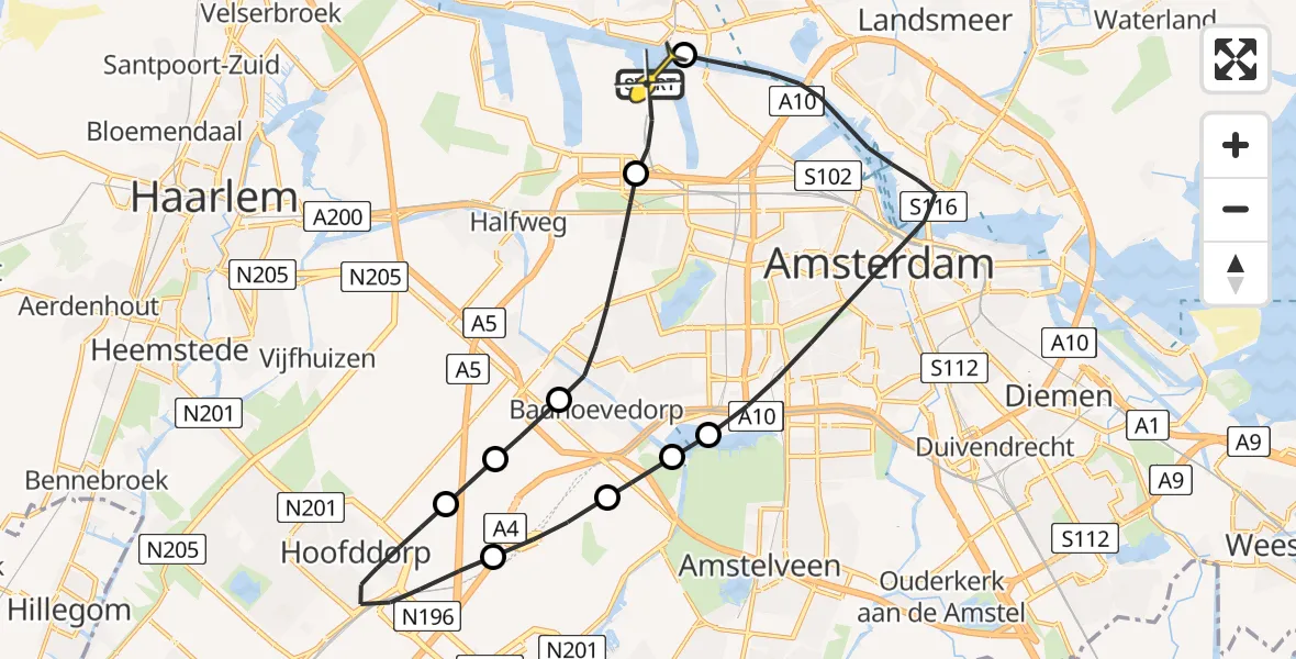 Routekaart van de vlucht: Lifeliner 1 naar Amsterdam Heliport, Hornweg