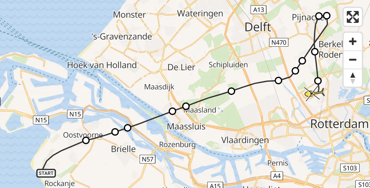 Routekaart van de vlucht: Lifeliner 2 naar Rotterdam The Hague Airport, Kreekpad