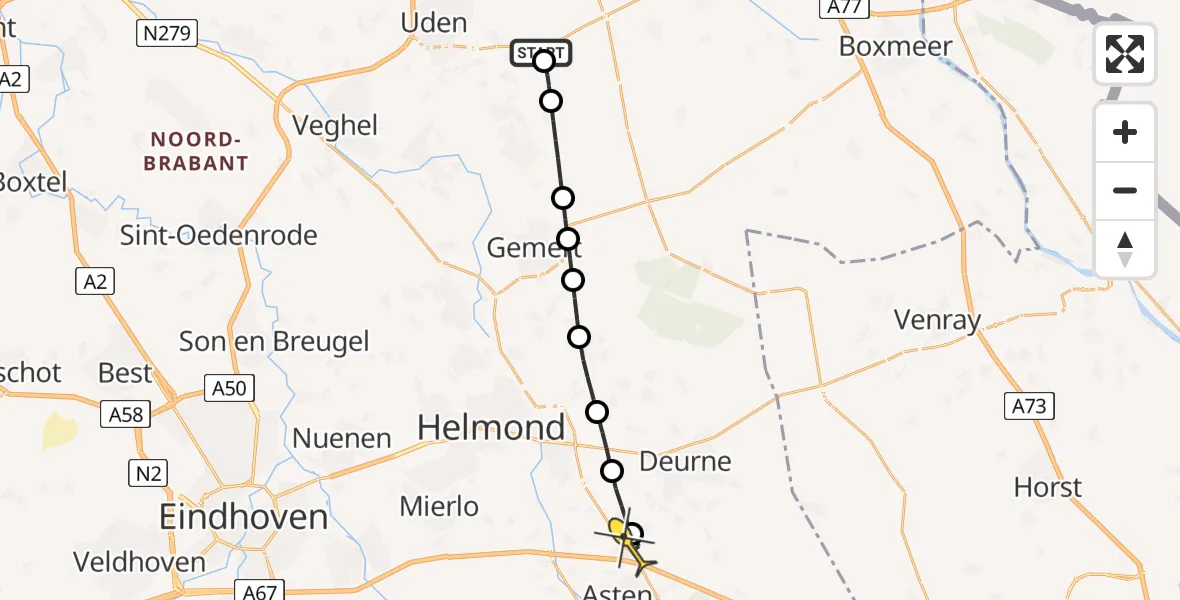 Routekaart van de vlucht: Lifeliner 3 naar Ommel, Oosterheidestraat