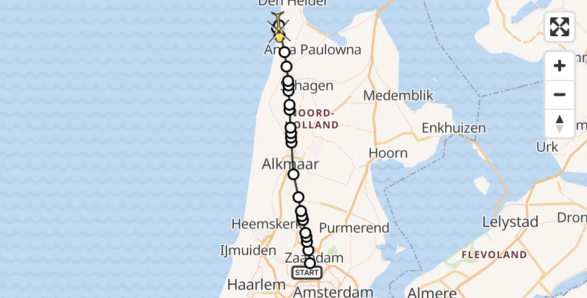 Routekaart van de vlucht: Lifeliner 1 naar Julianadorp, Elbaweg
